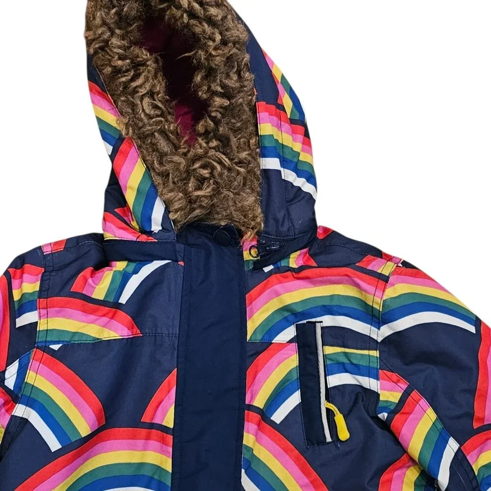 BODEN ALL WEATHER WATERPROOF‎ SKI SNOW COAT JACKET RAINBOW Sz 5-6 Removable Hood